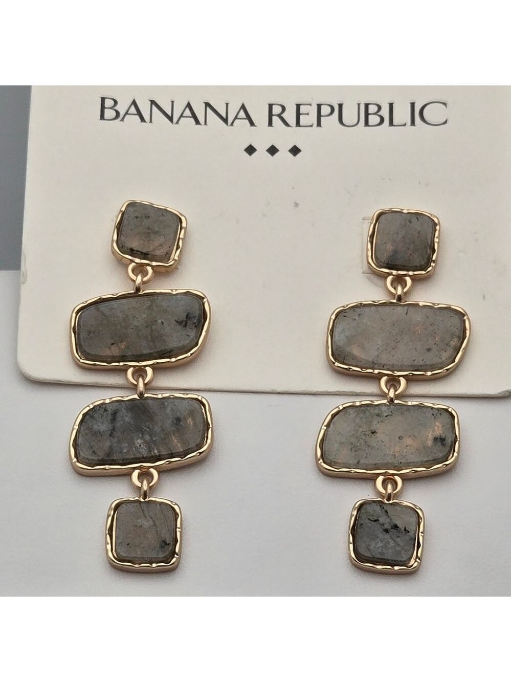 Banana Republic Factory Labradorite Tiered Drop Earrings Gold Tone - Picture 3 of 11